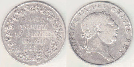 1813 Ireland silver 10 Pence Bank Token A003689